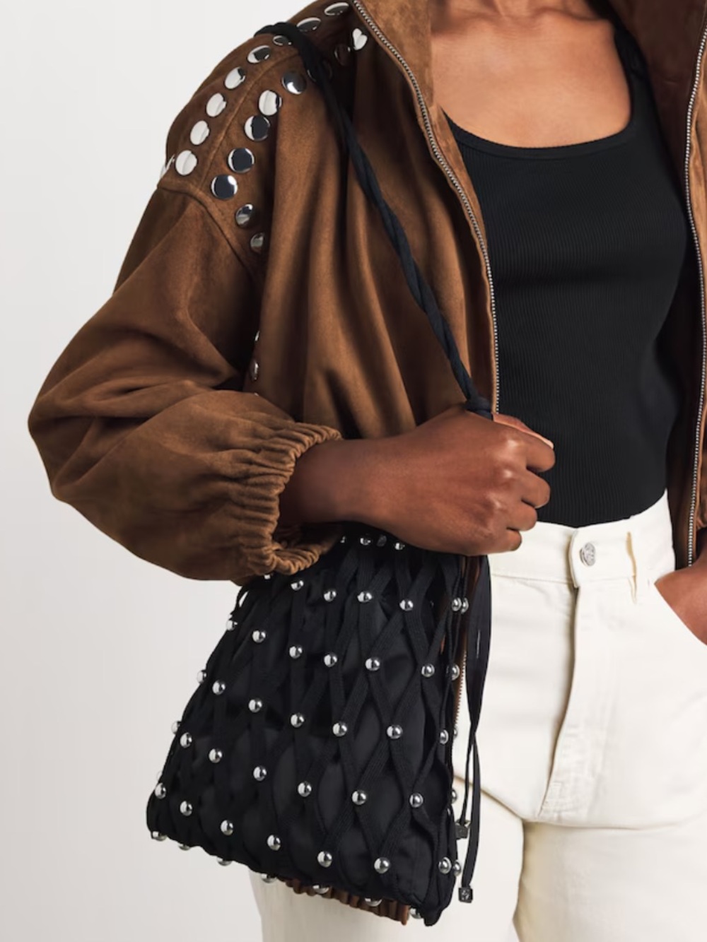 Sandro Studded Net Mesh Shoulder Bag